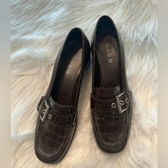 Michelle D Shoes Loafers Silver‎ Buckle Brown Sz 8M - Picture 8 of 10
